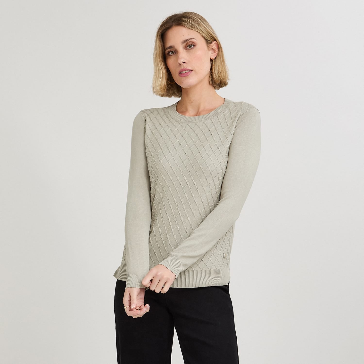 Sweater Escote Redondo con Diseño en Delantero Verde